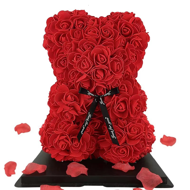 25Cm Teddy Red Rose Bear Valentines Day Gift Artificial Flowers Anniversary Wedding Women'S Mother'S Day Gifts Home Decorations