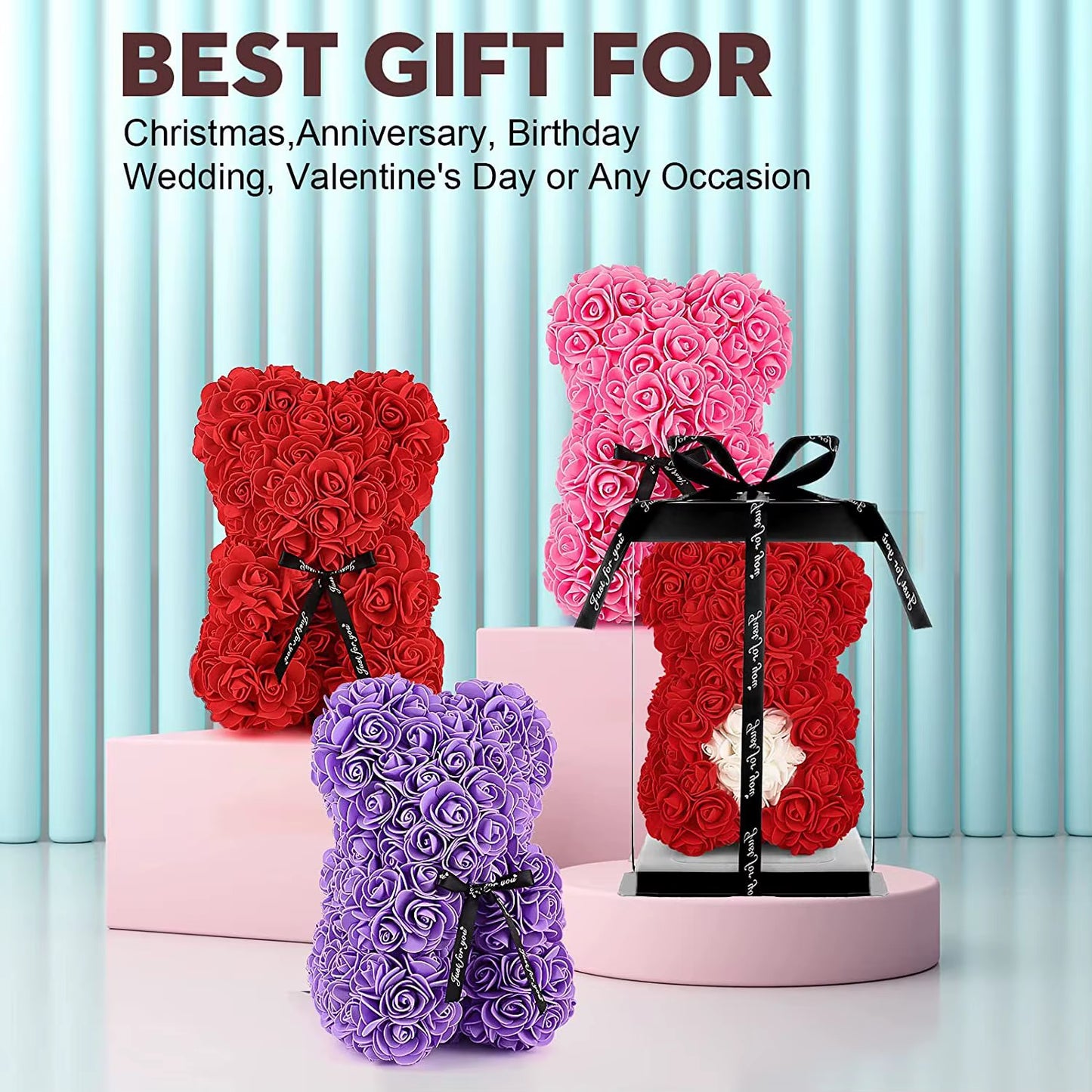 25Cm Teddy Red Rose Bear Valentines Day Gift Artificial Flowers Anniversary Wedding Women'S Mother'S Day Gifts Home Decorations